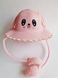 Дитячий літній капелюх із вухами, що підіймаються, з рюшами, розмір 52-54 рожевий