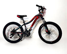 Дитячий велосипед Virage 24" Compass 13" чорно-червоний з бірюзовим, Різнокольоровий, 13", 130-145 см