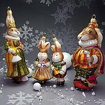 Скляна ялинкова іграшка на ялинку родина кролів королівський ліс polskie zabawki, фото 3