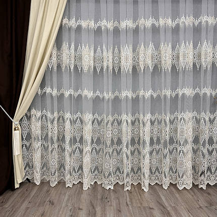 М'який фатиновий тюль з густою вишивкою №16247 золото, фото 1
