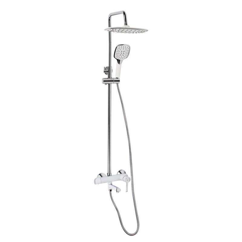 Душова система Grand 1004 White Qtap латунь хромована, душова стійка з тропічним душем