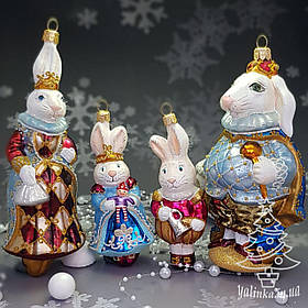 Скляна ялинкова іграшка на ялинку родина кролів королівський ліс polskie zabawki