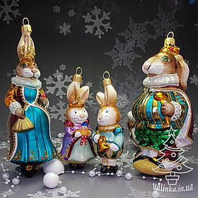 Скляна ялинкова іграшка на ялинку родина кролів королівський ліс polskie zabawki