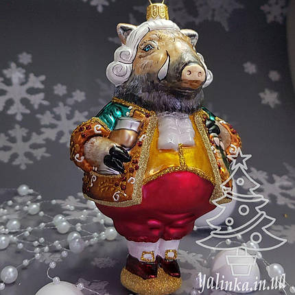 Скляна ялинкова іграшка на ялинку кабан королівський ліс polskie zabawki, фото 1