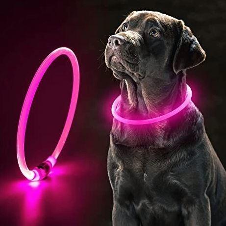 Нашийник з підсвіткою LED для собак з USB зарядкою 70 см L рожевий