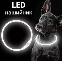 Нашийник з підсвіткою LED для собак з USB-зарядкою 35 см S білий