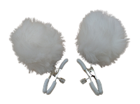 Зажимы для сосков с пушистыми хвостиками Nipple Clamp Bunny Белый металлические прищепки на соски Ellips