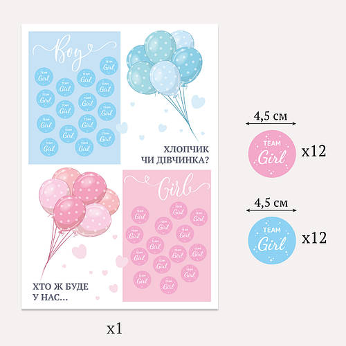 Плакат "Хлопчик чи дівчинка" кульки, з наліпками, плакат на гендер паті ...