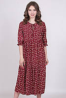 Платье женское бордовый цветы капучино без застежки софт макси Актуаль 072, 48
