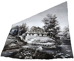 Пейзаж, картина на камені "Батьківська хата" 41х52 см