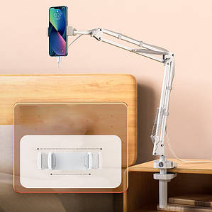 Тримач для телефона настільний для смартфона, тримач кронштейн для телефонів від 33 до 76 см. (Чорний) Білий