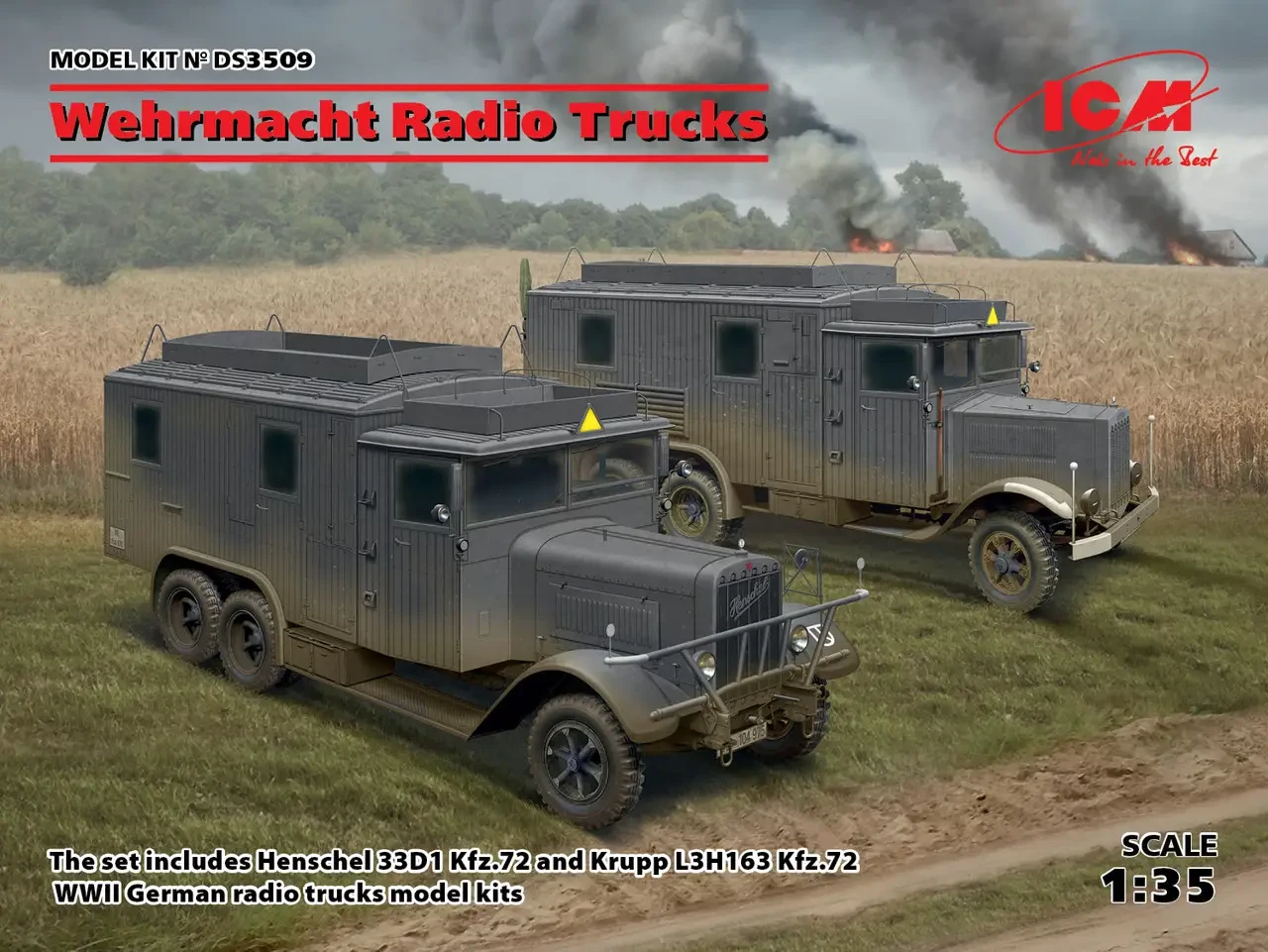 Машини радіозв'язку Вермахту (Henschel 33D1 Kfz.72, Krupp L3H163 Kfz.72). Збірна модель. 1/35 ICM DS 3509