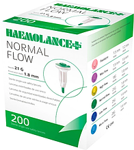 Ланцети одноразові HAEMOLANCE Plus NORMAL FLOW стерильні, голка 21G з глибиною проникнення 1.8 мм (200 шт./уп.)