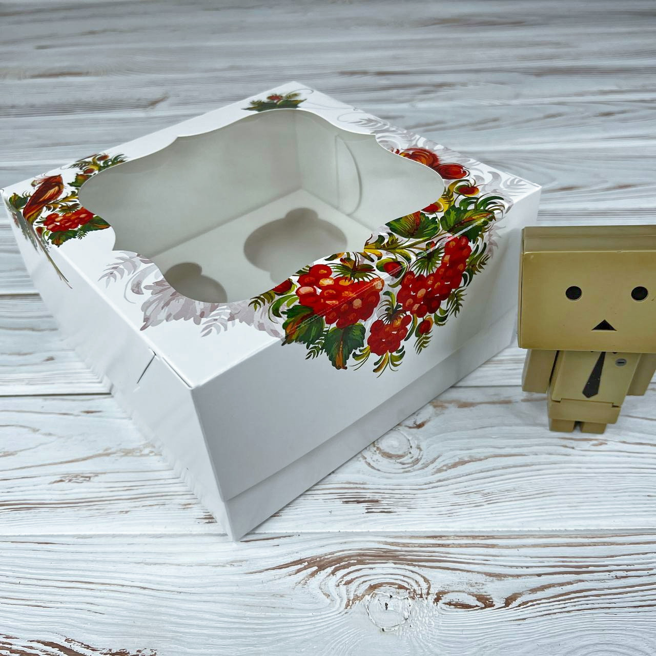 *10 шт* / Коробка для 4-ох кексів / 170х170х90 мм / друк-Калина / вікно-звичайн / укр