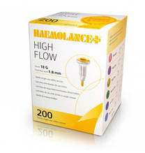 Ланцети одноразові HAEMOLANCE Plus HIGH FLOW стерильні, голка 18G з глибиною проникнення 1.8 мм (200 шт./уп.)