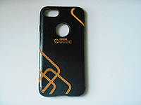 Силіконовий чохол з вставками шкіри для телефона iPhone 7 чорного кольору