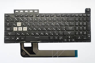 Клавіатура для ноутбуків Asus TUF Gaming F15 FX506, FA506, F17 FX706, FA706, чорна з підсвіткою + прозорі WASD RU/US