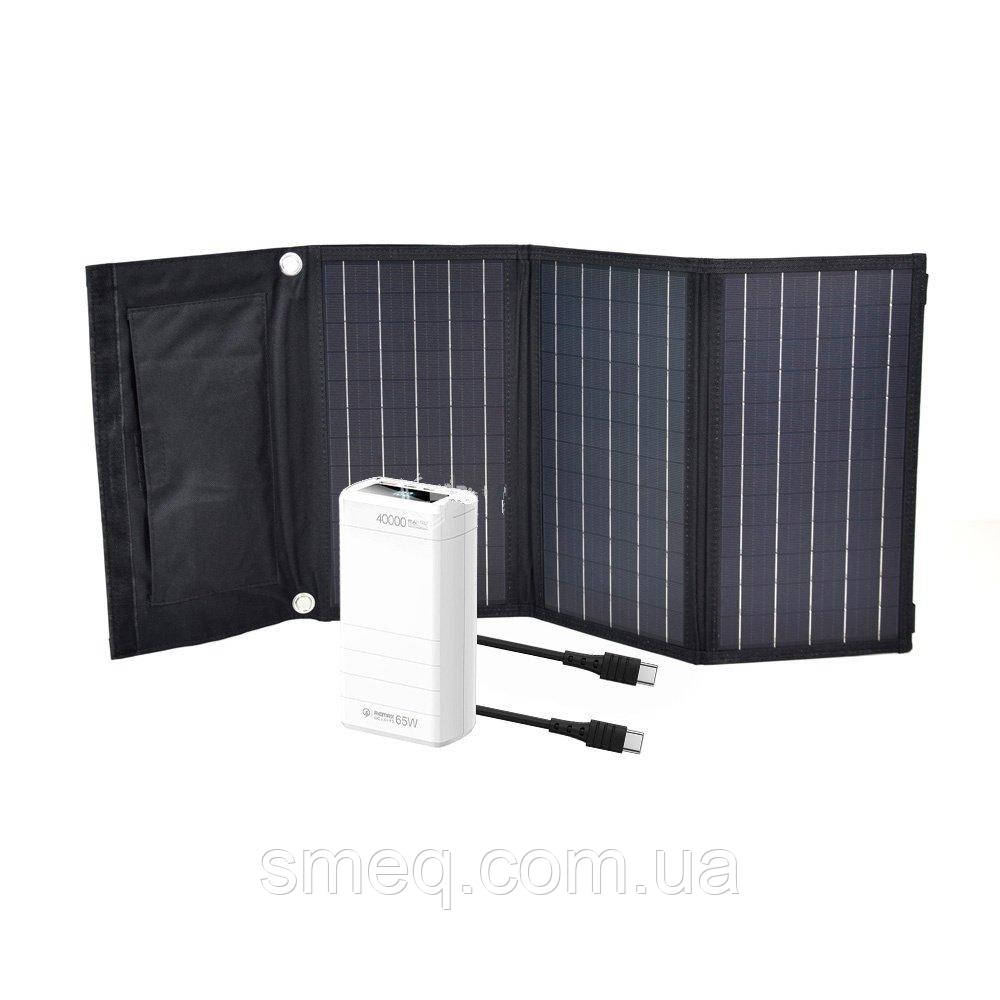 Комплект: портативна сонячна панель 30W Solar Charger, повербанк FEB-310W, кабель синхронізації RC-068B-C, фото 1