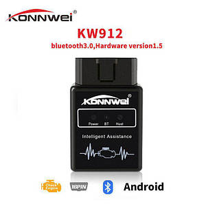 Діагностичний адаптер Konnwei KW912 для діагностики несправностей двигуна OBD II для Android Чорний