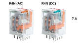 Промислові реле R4N; Кількість контактів: 4CO; Номінальний струм 7A; Котушки AC та DC