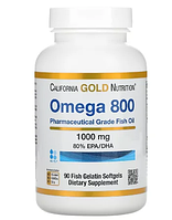 Омега 800, рыбий жир, 80% ЭПК/ДГК, в форме триглицеридов, 1000 мг, 90 капсул California Gold Nutrition