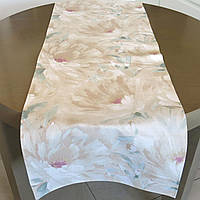 Скатерть дорожка на стол водоотталкивающая ранер хлопковый с тефлоновым покрытием "Цветочная акварель"