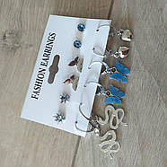 Кольорові яскраві сережки Набір сережок 6 пар різних розмірів і форм Сріблястий (KG-8678), фото 3