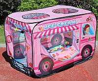 Детская игровая палатка в форме автобуса розовая для девочки, фургон "Мороженое"