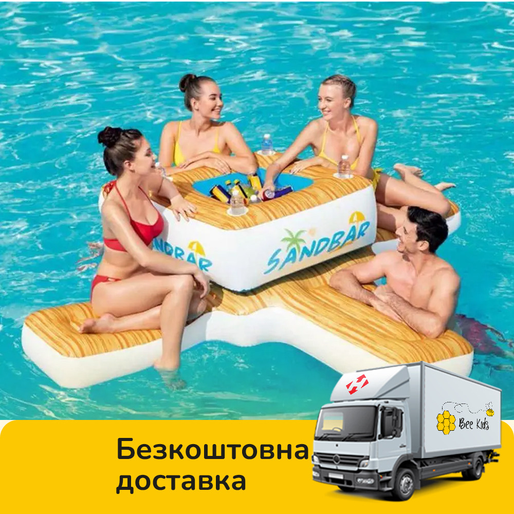 Надувний пліт Бар BW 43294 (246-246 см, 4 підсклянники, ремкомплект)  ⁇  Надувна платформа, фото 1