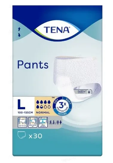 Підгузники-труси для дорослих, розмір L (100-135см), 30 шт торгової марки Tena Pants Normal (дихаючі)