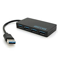 Хаб USB 3.0, 4 порта, плоский, черный, поддержка до 2TB, кабель 0,14м, Блистер