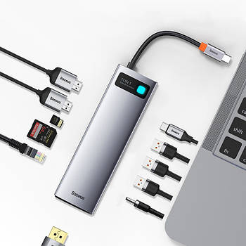 USB Хаб 11в1 Baseus Metal Gleam Series Multi Type-C HUB (3xUSB 2xHDMI VGA RJ45 Type-С TF+SD Jack3.5)