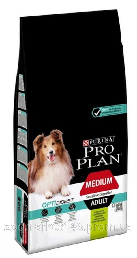 Purina Pro Plan Medium Sensitive Digestion, сухий корм для середніх порід собак з чутливим травленням, з ягням, 14 кг