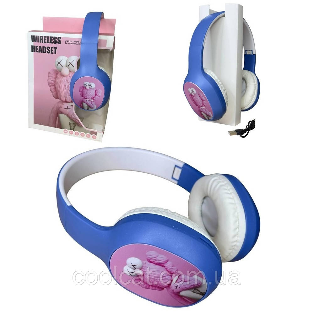 Бездротові навушники Bluetooth UK- KT48, Сині / Дитячі накладні блютуз навушники
