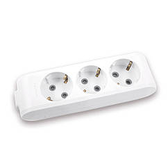 Колодка Panasonic X-tendia із заземленням 3 гнізда, із захисними шторками, сіра