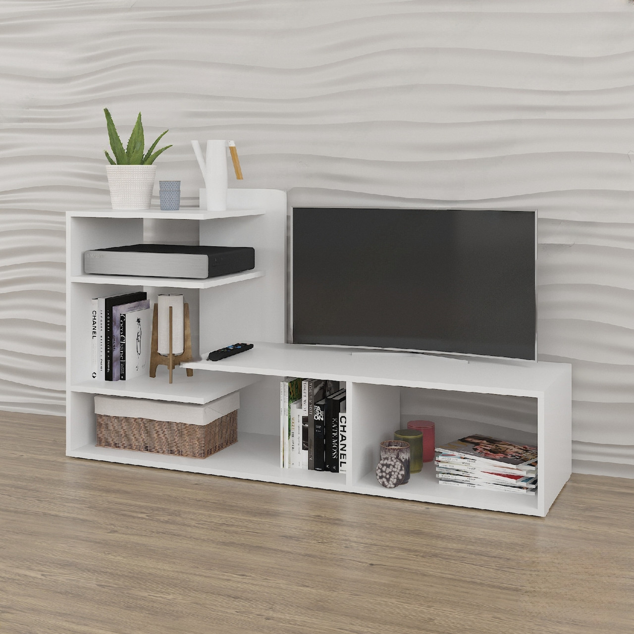 Тумба підлогова під телевізор з 4 полицями для зберігання речей Стелаж для тв з ДСП в спальню або вітальню, фото 1