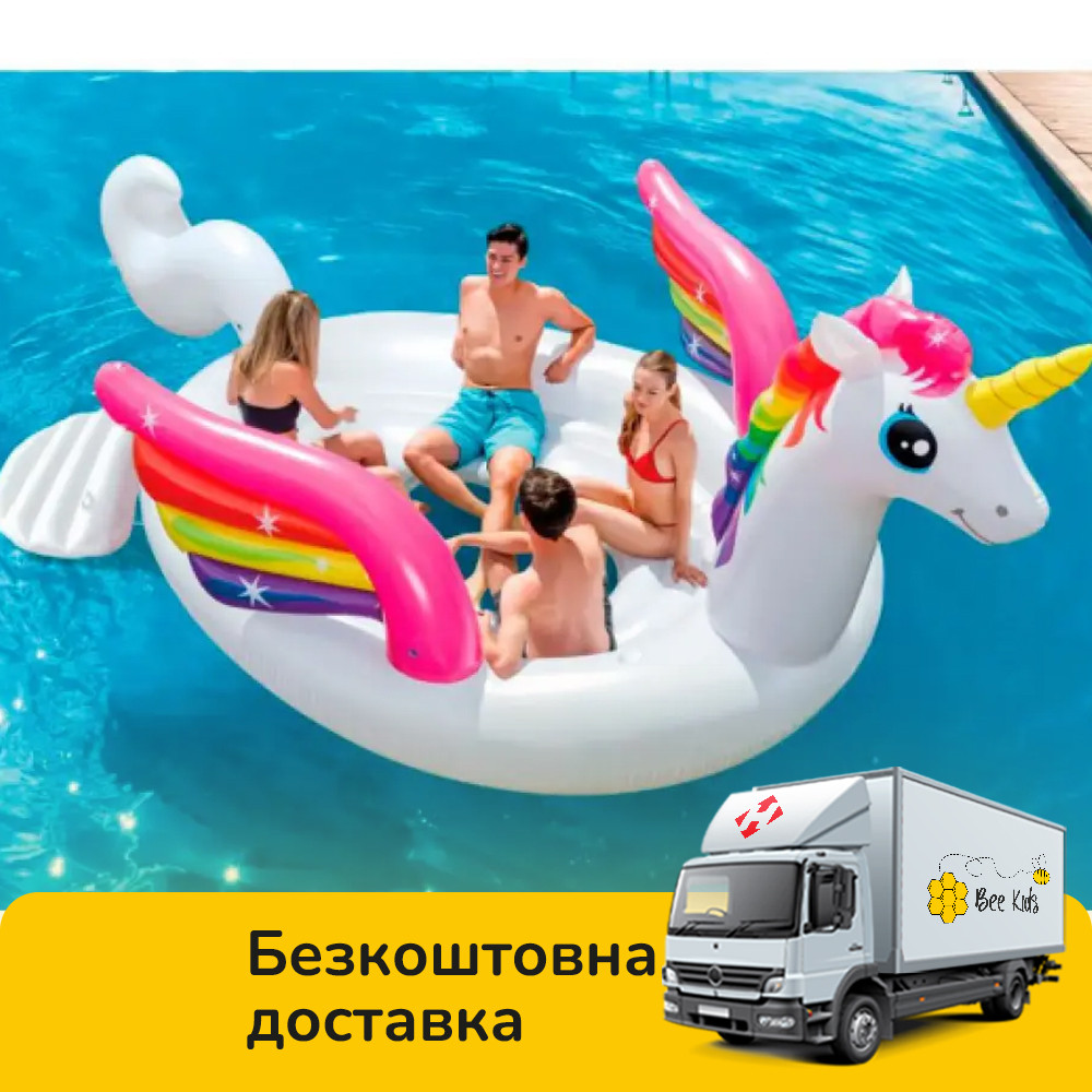 Надувний пліт для компанії Єдиноріг Intex 57296 (429-302-152см, 2 ручки, 4 підсклянники) | Надувна платформа, фото 1