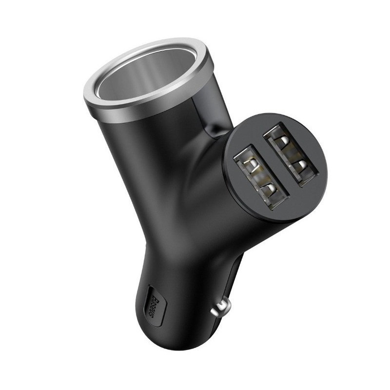 Автомобільний адаптер Baseus Y Type CCALL-YX01 2USB 3.1A + прикурювач Вlack, фото 1