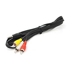Кабель DC3.5 (тато) => 3хRCA (тато), довжина Jack 15 мм, CCA, круглий, Black, 1,0 м, (Пакет) Q500