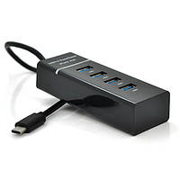 Хаб Type-C, 4 порта USB 3.0, 20 см, Black, Blister