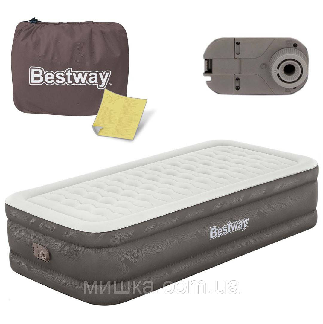 Надувне ліжко односпальне з вбудованим насосом 191*97*46 см, Bestway 69048, посилена конструкція!