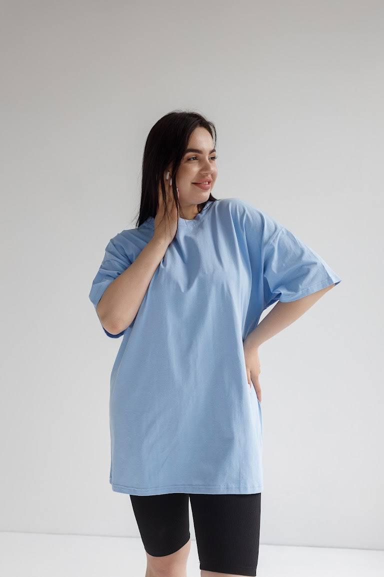 Футболка жіноча OVERSIZE трикотажна БЛАКИТНИЙ, фото 1