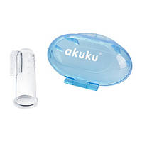 Силиконовая зубная щетка и массажер для десен Akuku A0263, голубой чехол