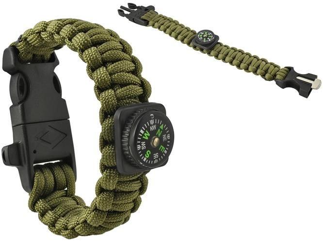 Браслет виживання SURVIVAL з аксесуарами - зелений 5в1 , компас, фото 1