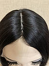 Натуральна каштанова перука по плечі з імітацією шкіри голови, фото 4