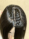 Натуральна каштанова перука по плечі з імітацією шкіри голови, фото 8