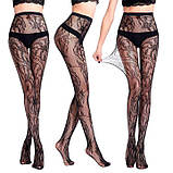 Колготки з візерунком "Квіти" - Чорний - 2/3/4 (S/M/L) - Еротична білизна, фото 2