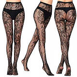 Колготки з візерунком "Квіти" - Чорний - 2/3/4 (S/M/L) - Еротична білизна, фото 5