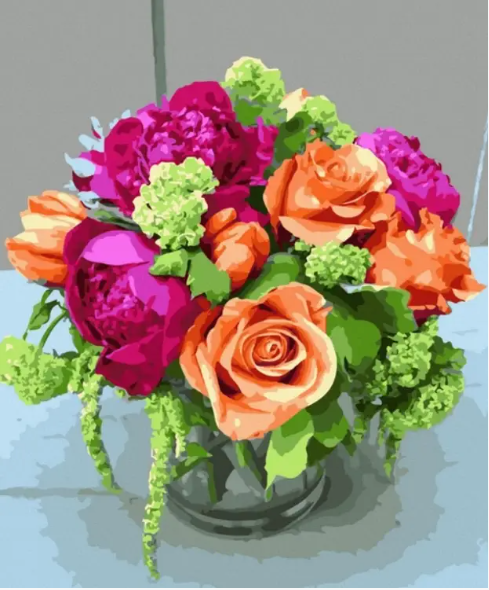 Картина за номерами Яскравий букет у вазі Картини у цифрах квіти букети 40х50см акриловий живопис  Rainbow Art GX45046