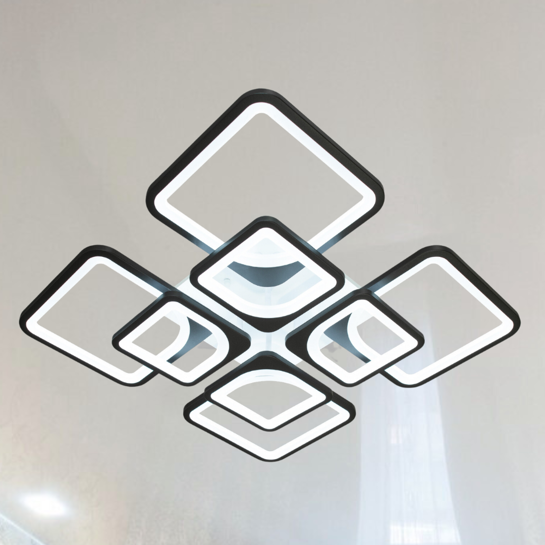 Led люстра з квадратами без підсвітки Diasha 150W до 25 кв.м колір Чорний 8060/4+4BK